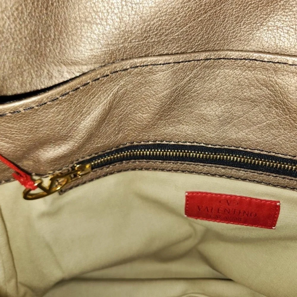 🟠NWT VALENTINO GARAVANI Histoire Braided Handle Patent Leather Satchel in Gold